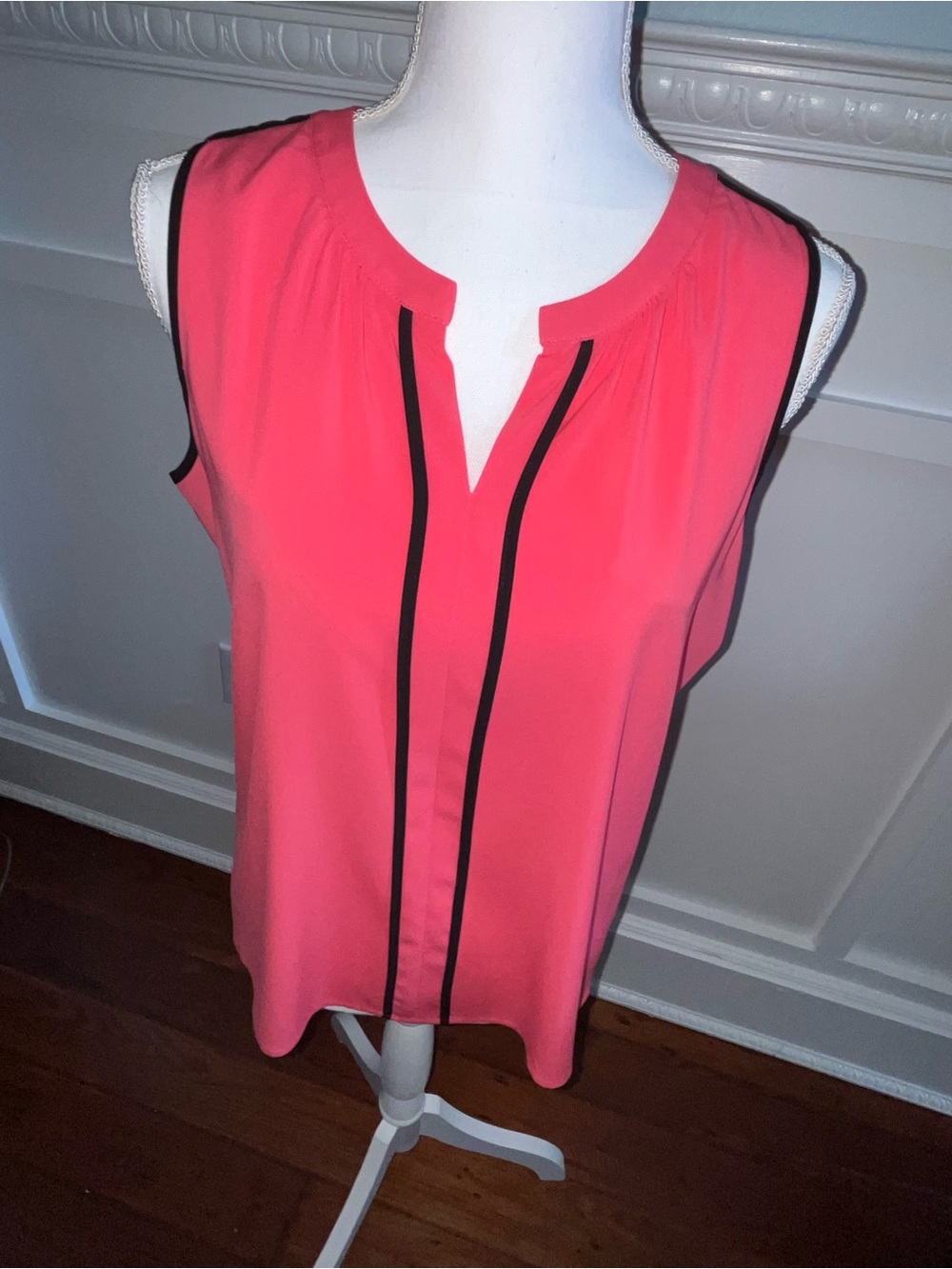 Calvin Klein Coral Pink Sleeveless V-Notch Camisole with Black Piping
